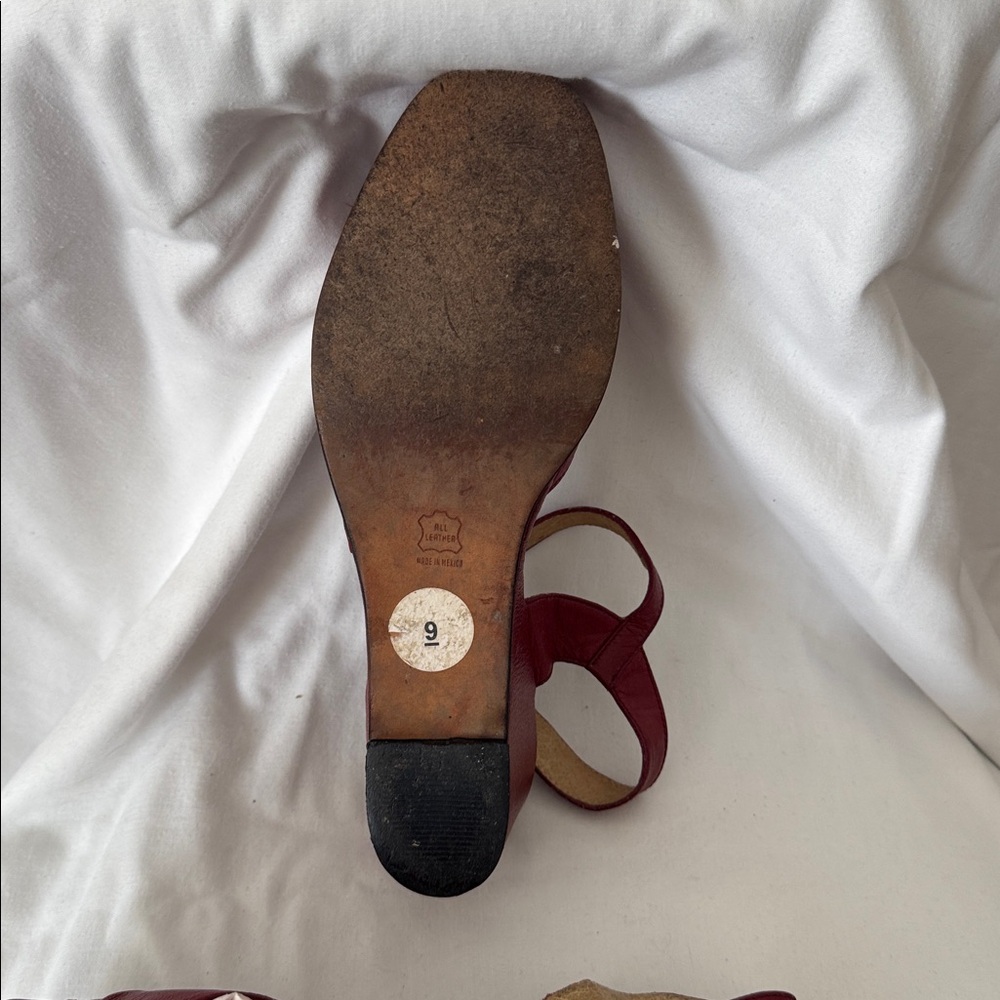RE-MIX Red Leather Women's 1940’s style Sandals - Picture 7 of 8